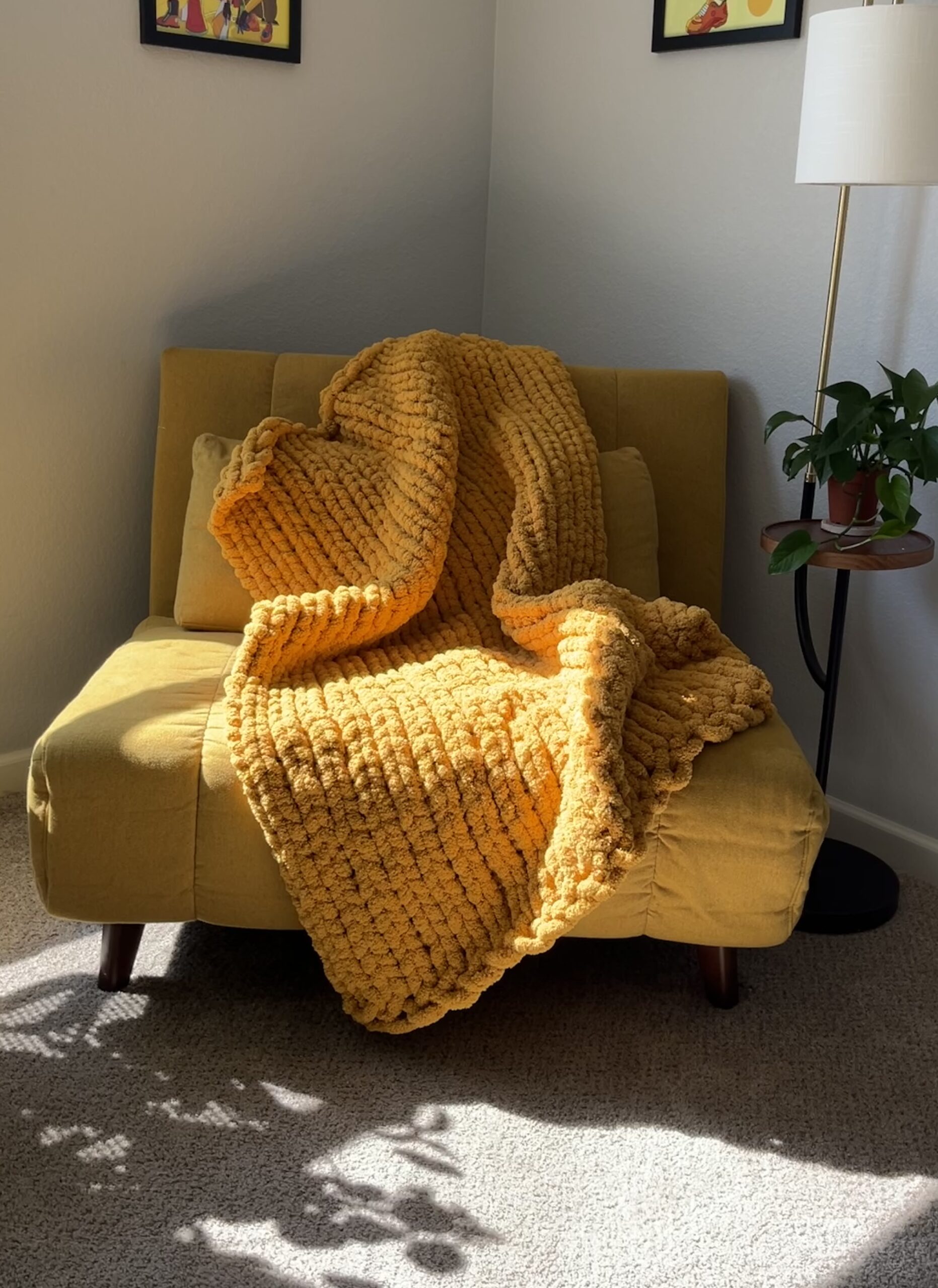 Small Hand Knit Throw - Gold