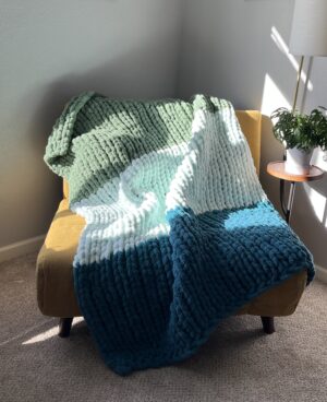 Standard Hand Knit Throw - Peacock, Ice and Green Forest